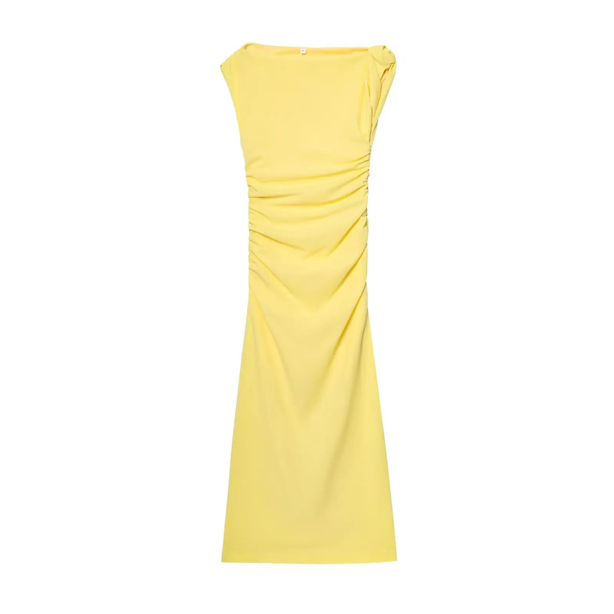Wrinkle Slim Fit Slit Asymmetric Long Dress Fashion Slanted Shoulder Party Dress New Elegant Chic Yellow Tight Vestidos