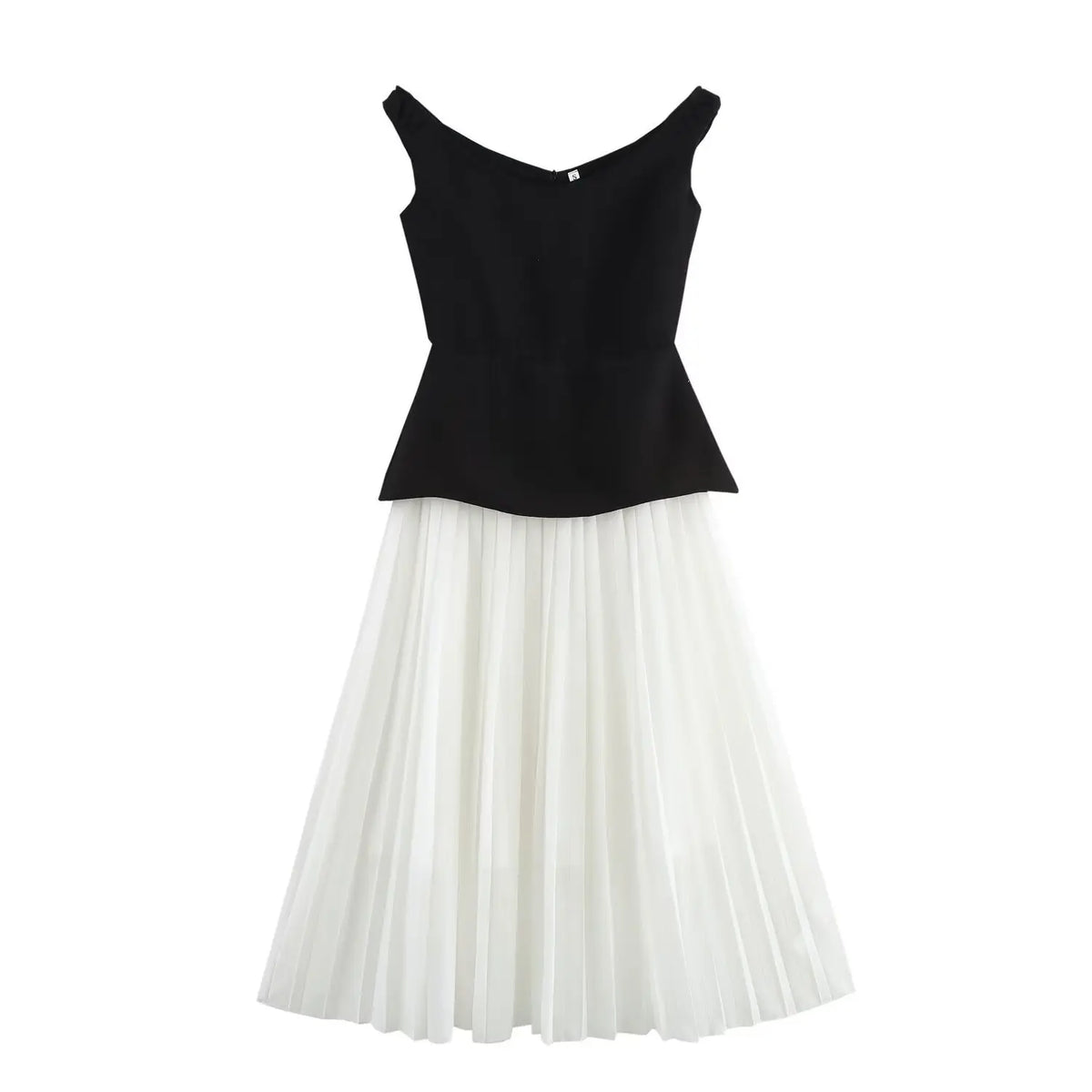 Elegant V-neck Women Long Dress White Black Patchwork A-line Fashion Party Dress New Sleeveless Summer Female Clothes