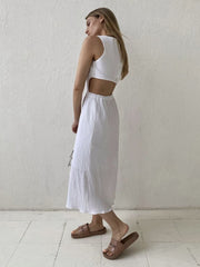 Holiday long Dress Woman 100% Cotton Loose splicing Summer sleeveless Dress Casual Lady Dress