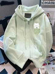 Kawaii Japan Sweet Hoodies Women Cute Cartoon Print Preppy Style Retro Sweatshirts Casual Loose Long Sleeve Lady Outwear