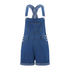 Pbong  Women Denim Bib Overalls Adjustable Straps Shorts Romper with Pocket Casual Rolled Cuff Shortalls