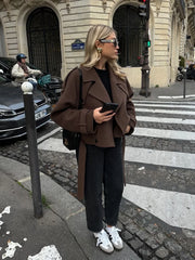 Double Breasted Long Sleeved Lapel Women's Woolen Coats Casual Solid Color Pocket Short Jacket Lady Commuting Autumn Streetwears