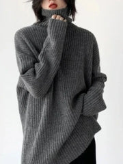 Turtleneck Pullovers Woman Cozy Knitted Sweater Oversized Long Sleeve Roll-neck Jumpers Autumn Winter Korean Fashion Outfit