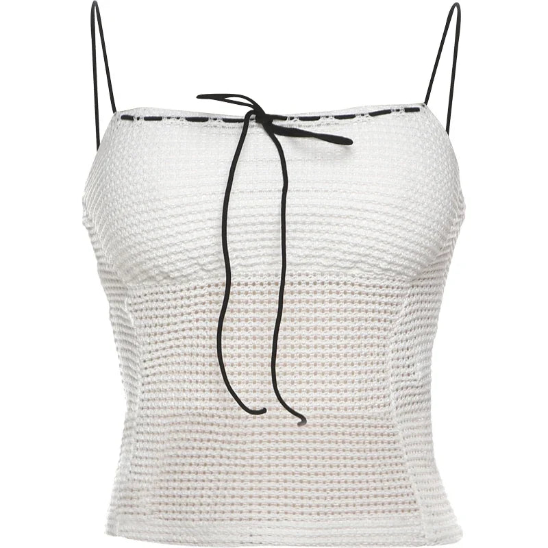 Sexy Knitted Bandage Camisole Women Summer Trend  Backless Tank Top Vacation Beach Party Style Fashion Classic Outfits