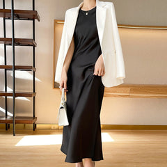 High-End 100 Pure Silk Dress Women's Satin Suspender Long Skirt Mulberry Silk Acetate Slim Fit Round Neck A-Line Skirt