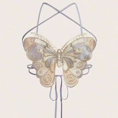 Women's Butterfly Embroidered Top Backless Adjustable Navel Baring Sexy Cropped TopSleeveless Camisole Sexy Daily Y2K Top
