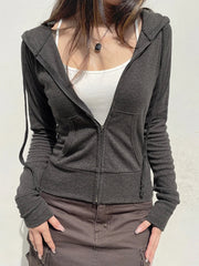 Solid Knitted Autumn Winter Women's Sweats Cardigan Long Sleeve Ribbed Causal Basic 2024s Fashion Zip Up Hooded Coat