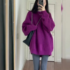 Women's Cable Knit Sweater Pullover Long Sleeve Mock Neck Jumper Top Loose-fit Slouchy Cozy Knitwear Autumn Winter Casual Outfit