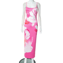 Elegant Print Off-shoulder Long Dress For Women Summer Backless Spaghetti Strap Party Club Beach Holiday Dresses