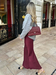 Autumn Winter Burgundy Satin Skirt Women Party Silk Skirt High Waist Straight Long Faldas Mujer Christmas Skirt