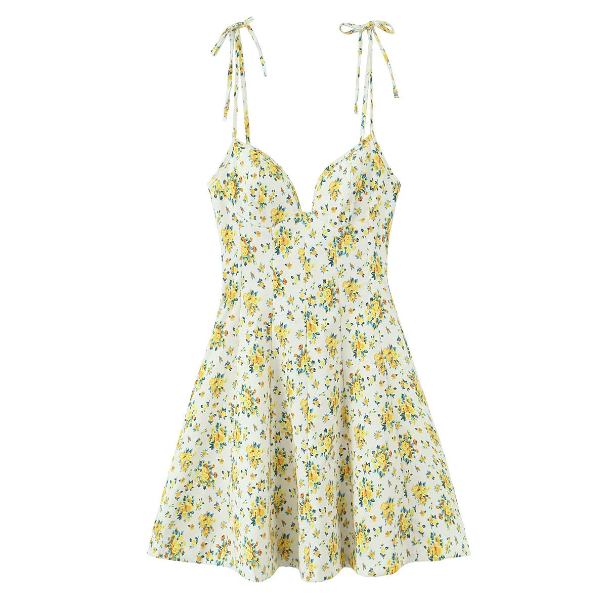 Fashion Floral Print Fashion French Slip Dress New V-neck A-line Short Dress For Summer Vacation Beach Chic Woman Clothing