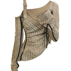 2000s Aesthetic Vintage T-shirts Women Sexy Y2k Punk Gyaru Long Sleeve Crop Streetwear Asymmetrical Top Slash Neck Tee