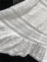 Embroidered Hollow Lace Spliced White Long Skirt 2025 Spring Summer New Elastic Waist Cotton A-line Vacation Beach Boho Skirt