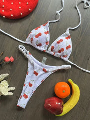 brazilian bikini women suit, beach fashion, sexy thong swimsuit, cute cherry print