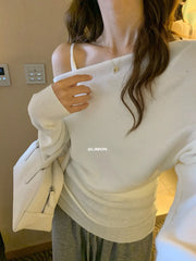 Off The Shoulder Knit Top Pullover Women Lightweight Thin Long Sleeve Plain Jumper Knitwear Autumn Winter Y2K Outfit