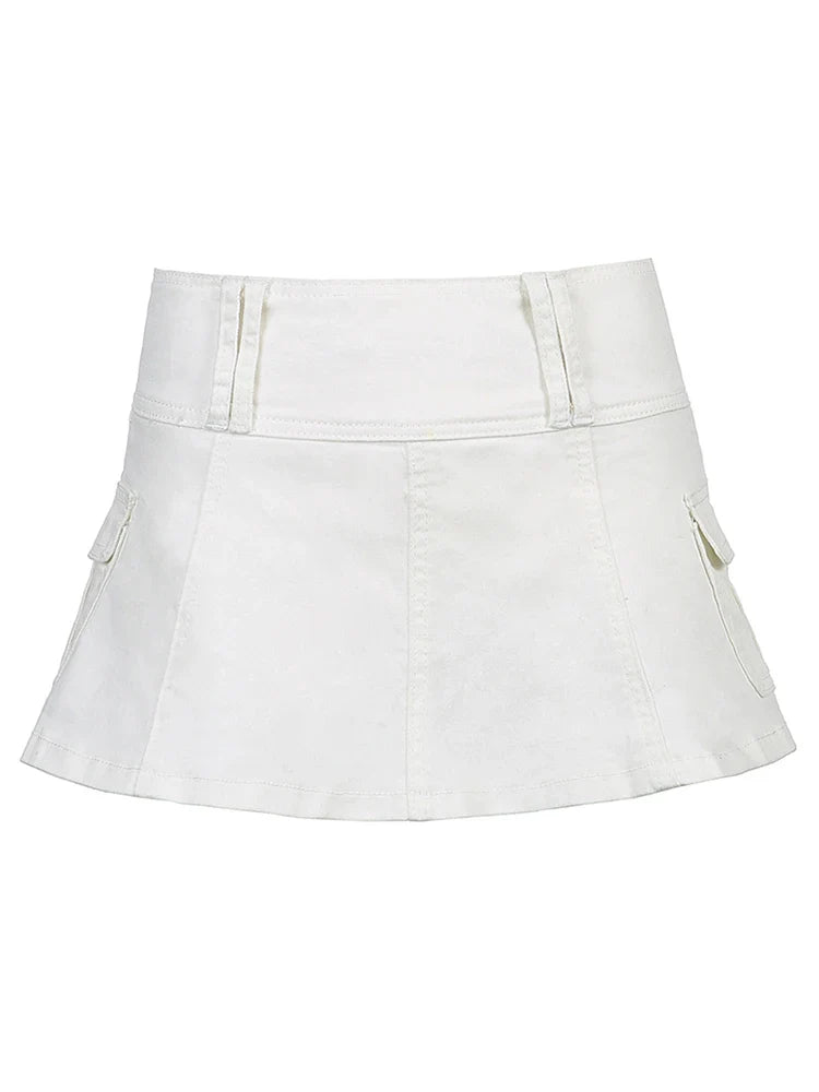 Sweetown White A Line Y2K Denim Shorts Skirts Womens Black Side Pocket Casual Cargo Jean Skirt Simple Preppy Golf Tennis Outfits