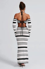 Sexy Knitted Sling Bikini Long Skirts Suit Women Casual Strap Lace Up Tube Tops + Skirt 2 Pieces Set Female Summer Beach Outfit