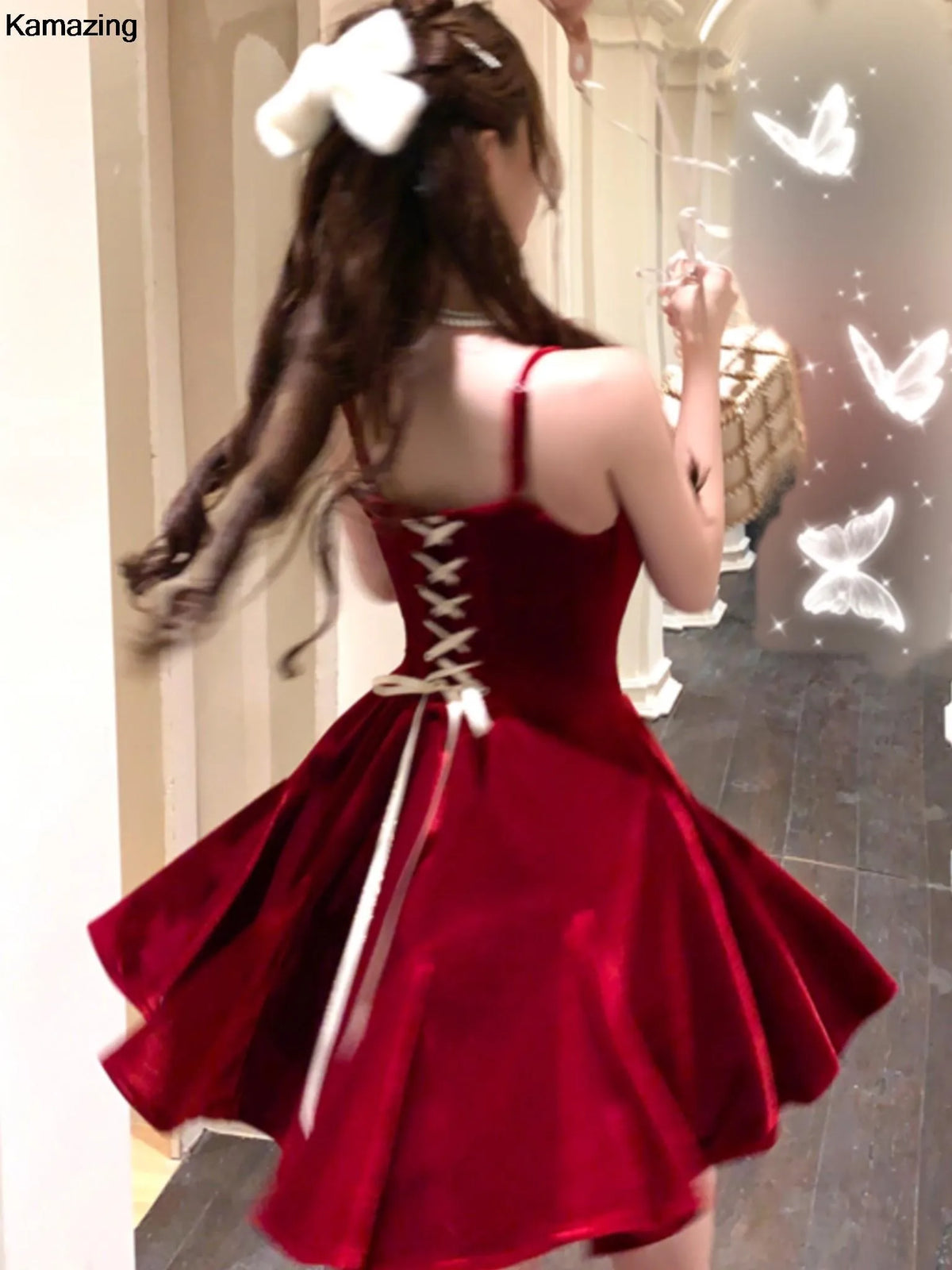 French Elegant Red Party Velvet Mini Dress Women Fashion Patchwork Princess Vestidos Female Spring Autumn Graduation Clothes