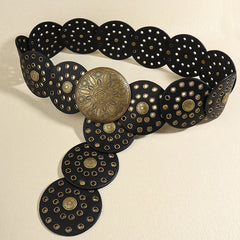 Hollowed Out Western Style Exaggerated Denim Wide Disc Belt For Women Retro Soft And Durable Women Belt Dress Accessories