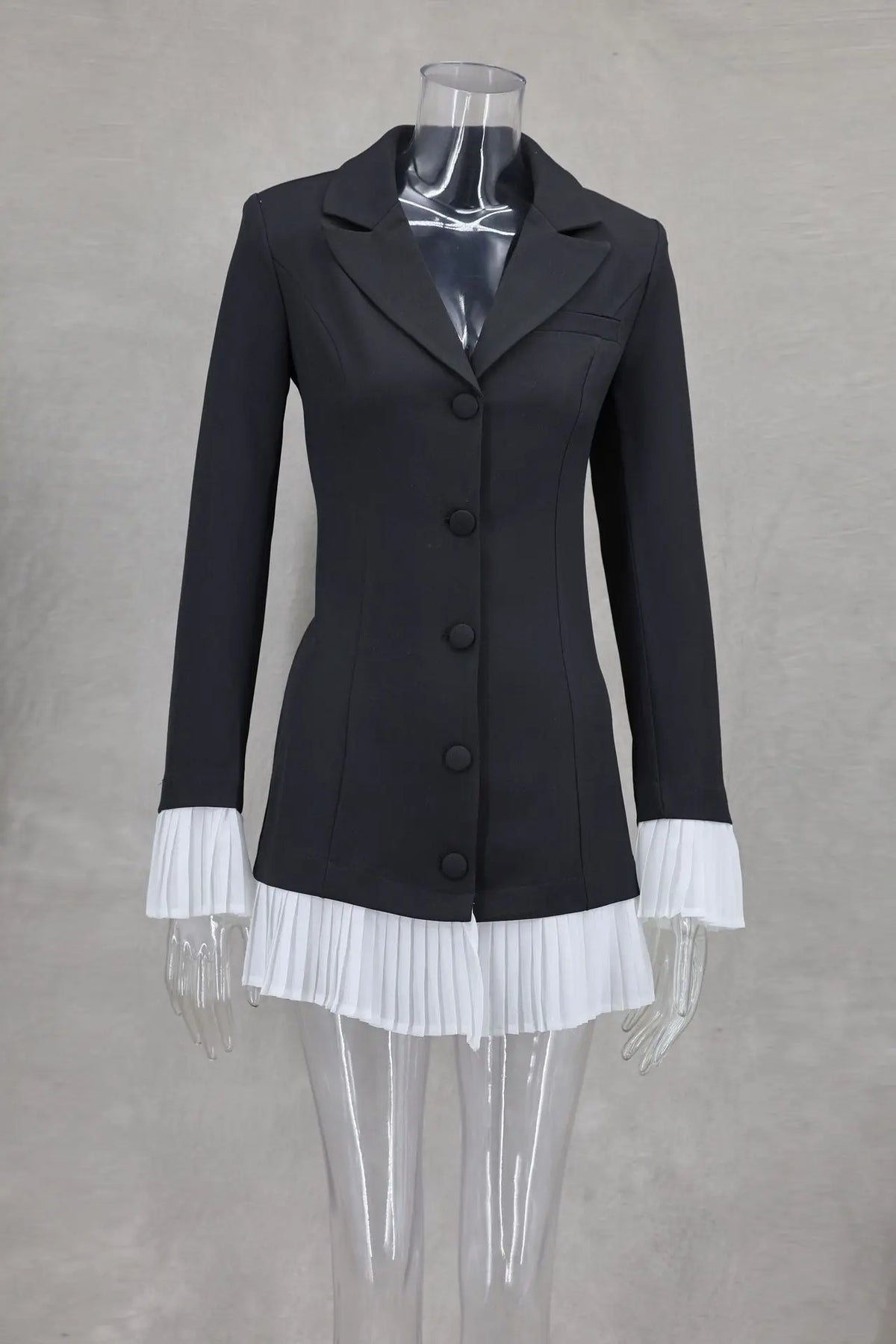 Fashion Turn Down Collar Black Blazer's Dress 2025 Spring Summer New Chic Rufle Dress Flare Sleeve Slim Office Lady Short Dress