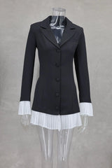 Fashion Turn Down Collar Black Blazer's Dress 2025 Spring Summer New Chic Rufle Dress Flare Sleeve Slim Office Lady Short Dress