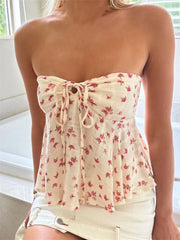 Strapless Off Shoulder Ruched Tube Tops Women Front Tie-up Ruffles Summer Party Clubwear Tank Mini Vest