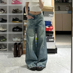Pbong  Plus Size Women's Loose Straight Leg Jeans High Waist Wide Leg Long Trousers Bootcut Denim Pants Big Size Casual Fashion