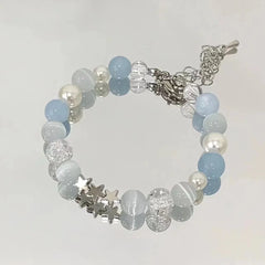 Harajuku Pentagram Pearl Beaded Bracelets for Women Korean Aesthetic Cute Star Blue Glass Ball Bracelets Y2k Jewelry Gifts