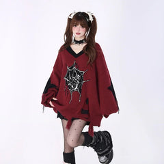 Gothic Y2k Sweater Women Harajuku Vintage Punk Long Sleeve Knitted Pullover Grunge Fashion Streetwear Oversize Sweaters