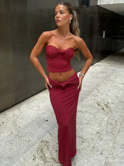 Twist Tube Top Vest Skirt Suit Sleeveless Solid Slim Sexy Tanks Top Long High Waist Skirt Summer New Female Dress Sets