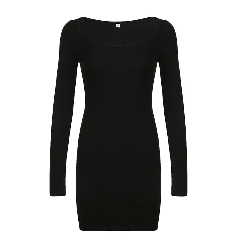 Elegant Square Neck Long Sleeve Skinny Dress