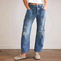 Pbong  Street Style Irregular Print Vintage Jeans High Waist Straight Leg Trousers Trendy Person Cross-Border Spring Fashion