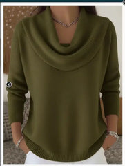 Pbong  Women Autumn Winter Pullover Sweater New Solid Color Stacked Collar Long Sleeve Comfortable Female Casual Pocket Pullover