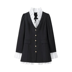Fake Two Piece Elegant Spring Fall Women Dress 2025 New Ruffle Patchwork Single Breasted Short Dress Fashion Blazer's Dresses