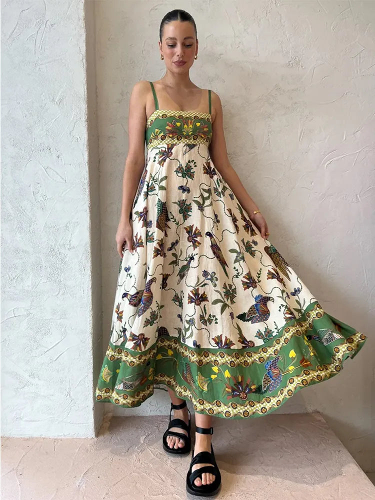 Holiday Printed Long Maxi Dresses Women Beach Straps Slip Sleeveless Summer Loose Dress Casual Fashion Fairycore Vestido