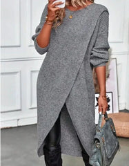Long Knitted Sweater Women Gray Pullovers Autumn Winter Khaki Warm Fur Jumpers Maxi Y2k E-girl Jumper Work Sueter Mujer