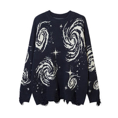 Men's and Women's Loose Cotton Knitted Sweater New Retro Sweater Ripple Creative Stripe Punched Knitted Hoodie