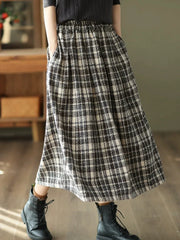 Faux Woolen Plaid Long Skirts Women Loose Vintage Fall Winter A Line Skirt Casual High Waist Japan Harajuku Warm Long Skirt