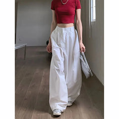Y2K White Hip Hop Wide Leg Pants Women Autumn High Waist Korean Oversized Cargo Trousers Loose Chic All Match Streetwear