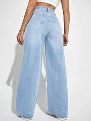 new women's wear European and American loose Denim wide leg pants slimming high waist all-match jeans for women