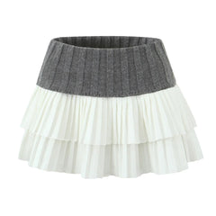 Summer mini skirts women kawaii sweater skirts y2k clothes pleated skirts for woman color block high waisted skirts Knitted