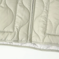 Autumn New Women's Clothing Style Round Neck Loose Lightweight Pocket Decoration Cotton Jacket Quilted Coat