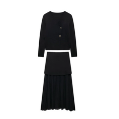 Autumn New Women's Clothing Style Slimming Asymmetric Design Knitted Coat Small Folded Splicing Skirt Set