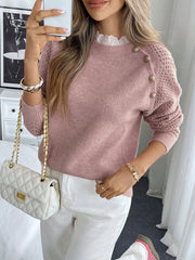 New lace round neck pullover long sleeved autumn and winter knitted sweater