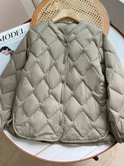 Winter Casual Women V-neck Single Breasted White Duck Down Coat Female Ultra Light Puffer Parka Outwear