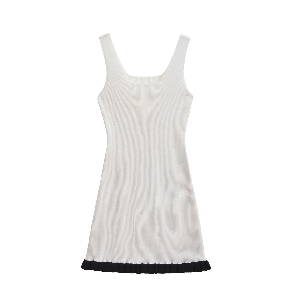 Square Collar Knit Pit Stripe Short Dress Chic Patchwork Sleeveless Slim Summer Women Dress Fashion Tight Female Clothing New