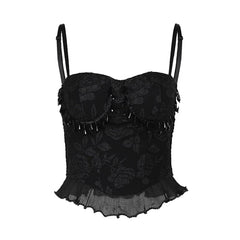 Gothic Retro Jacquard Bead Pendant Vest Women's Grunge Sexy Backless Tank Tops E Girl Crop Tops Party Clubwear