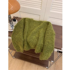 Women's Trendy Simple Casual Green Soft All Match Knitted Sweater Female Chic O Neck Long Sleeve Loose Pullover Tops Y2K Jumper