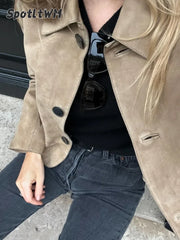 Fashion Lapel Pockets Long Sleeve Coats Women's Casual Single Breasted Solid Color Outerwear Autumn Female High Street Chic Tops