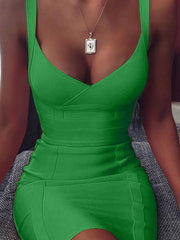 Mini Bandage Dress Yellow Sexy V-neck Bodycon Dresses For Women Summer Elegant Mini Club Party Dress Birthday Outfits